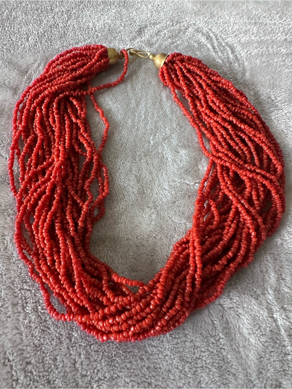 Vintage Multi-Strand Red Coral Chip Bead Statement Necklace